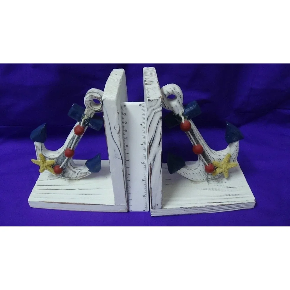 Bookends Hand crafted Anchor Whitewashed Wood #328